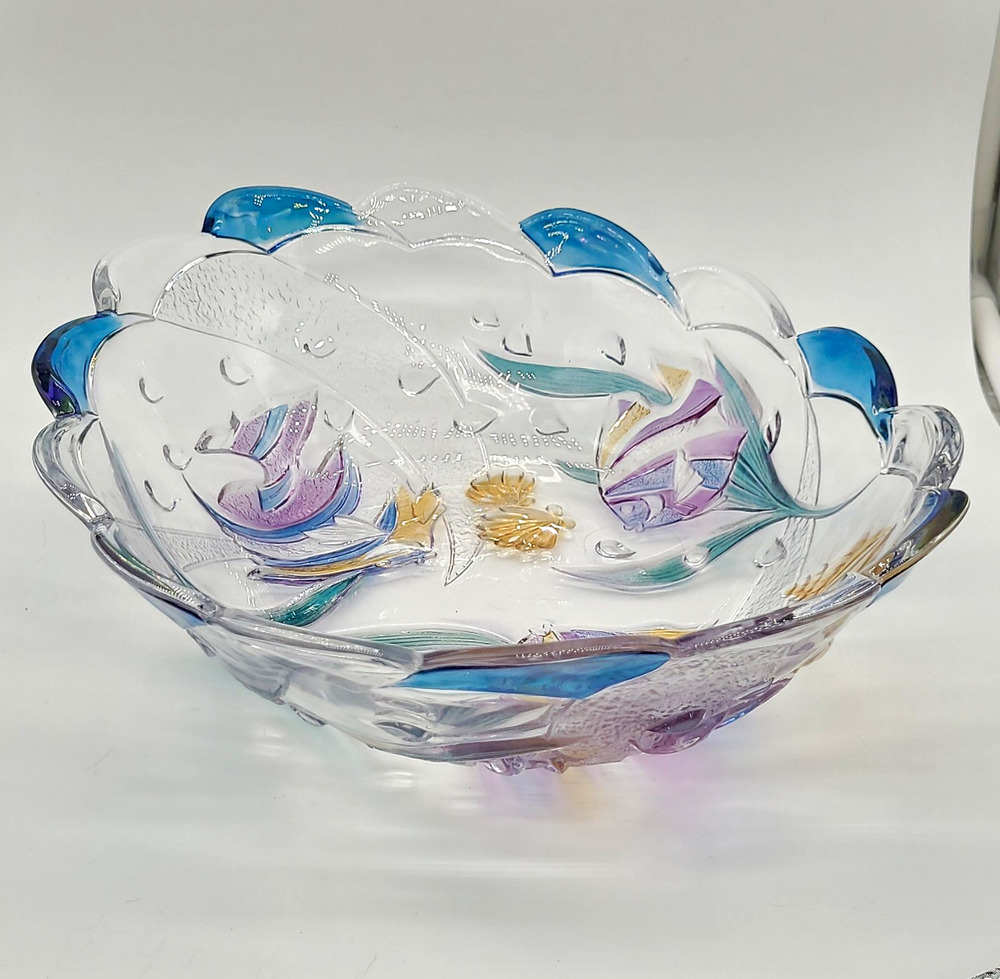 Lot of 2 Vintage Savoir Vivre Key Largo Glass Bowl Tropical Fish Scalloped Blue